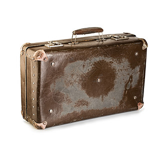 公文包肮脏的在白色背景上隔离的旧式特装行李箱古董背景图片