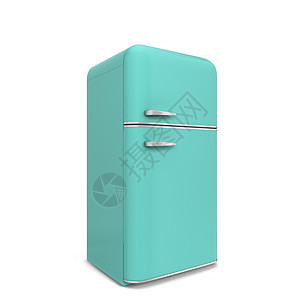 老冰箱Retro厨房冰箱3d插图以白色背景隔离门铬合金老的设计图片