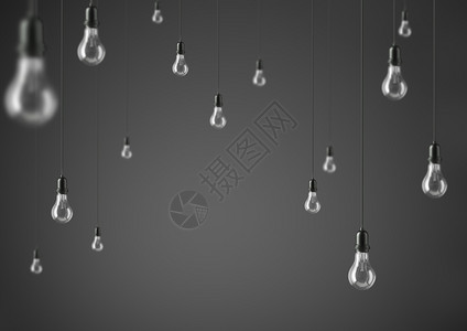 电装节Garland灰色底3D插图上的群装灯泡电离开内部的设计图片