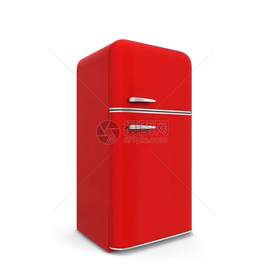 Retro厨房冰箱3d插图以白色背景隔离弗里格古典使成为图片