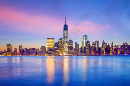 联合的镇城市景观曼哈顿天际日落纽约市图片