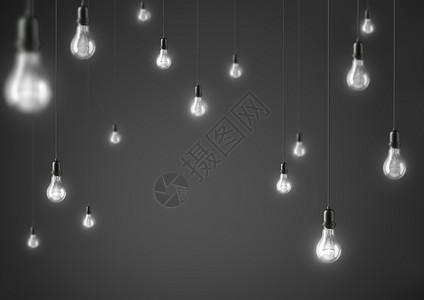 加兰汀装饰风格刻字细绳3D插图灰色底3D插图中发光的一组灯泡加兰设计图片