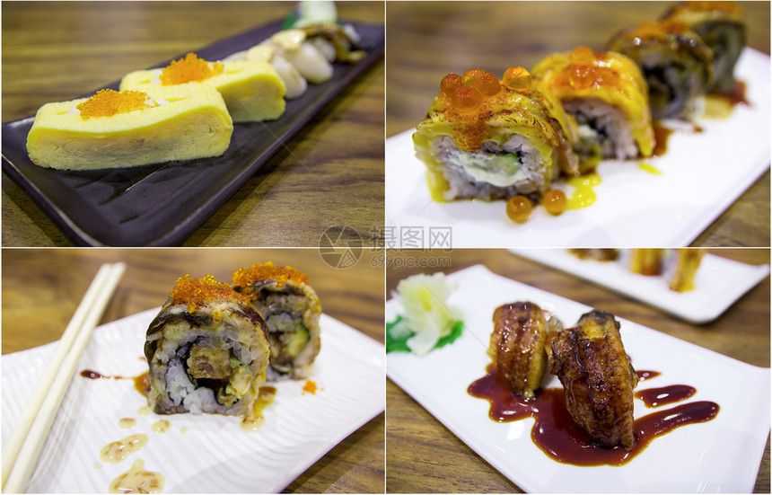 一套寿司卷日式意大利食品亚洲好吃一顿饭图片