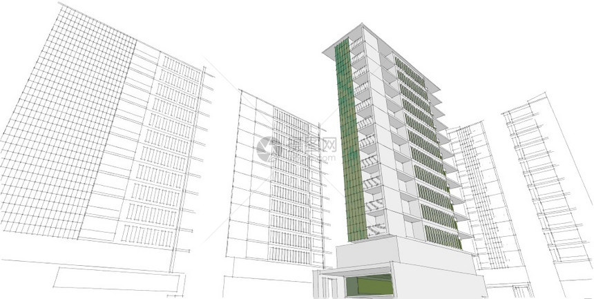 建筑3D插图现代城市建筑抽象背景设计建筑背景插图透视线屋工程抽象的图片