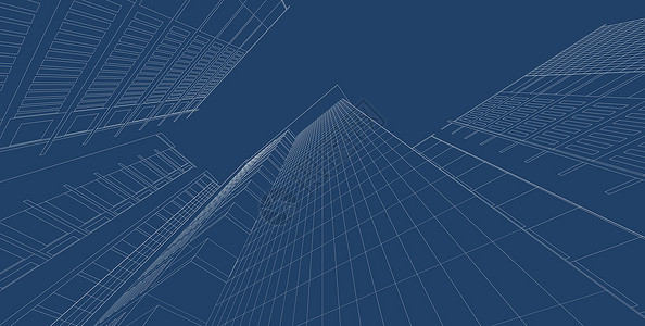 建筑3D插图现代城市建筑抽象背景设计建筑背景插图透视线结构体正面框图片