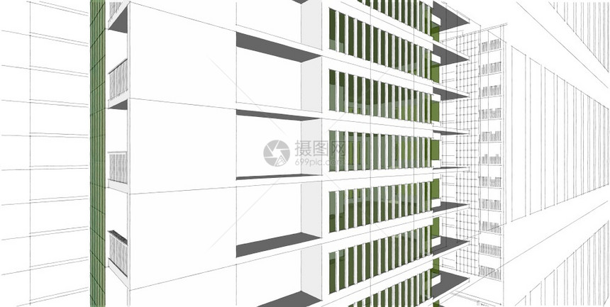 阴影建筑3D插图现代城市建筑抽象背景设计建筑背景插图透视线草图师图片