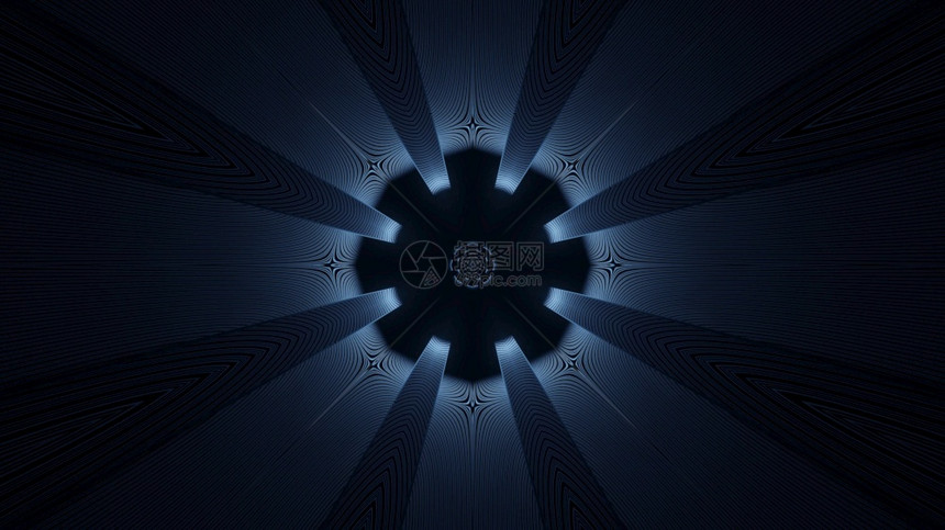 颜色照亮3d抽象背景图解中间和线条有暗圆的黑用蓝光3d暗几何隧道图解插图片