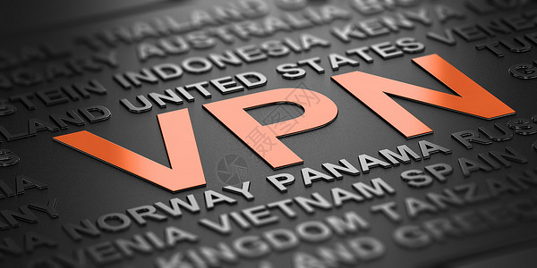 虚拟专用网黑色背景上的字云覆盖着黑幕上橙色字母为VPNWitten虚拟私人网络概念3D插图VPN虚拟私人网络和名称数据单词设计图片