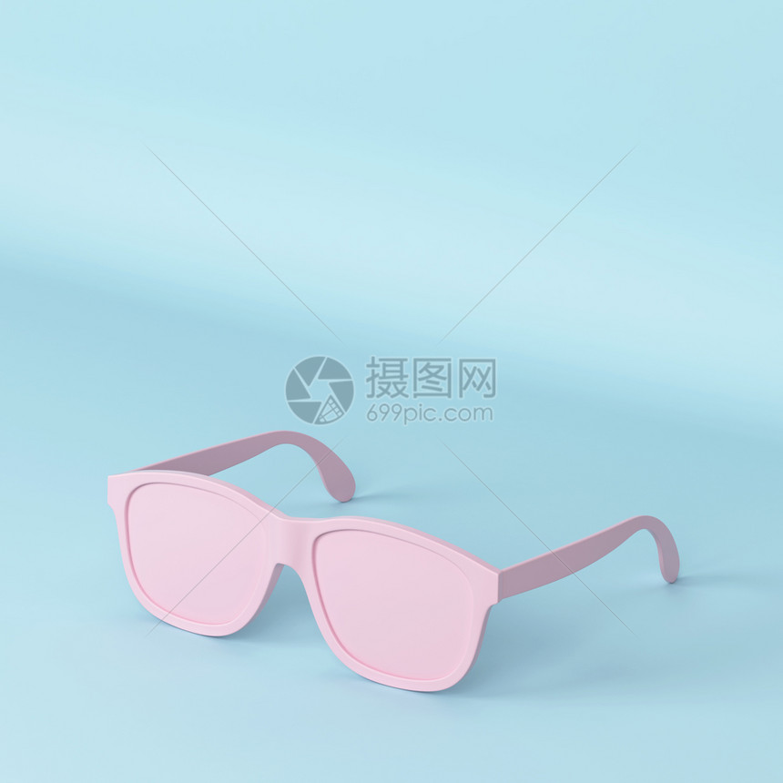 穿想象现代时尚太阳镜蓝色背景的3D图示配饰图片