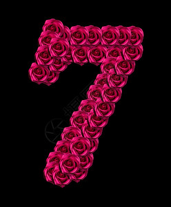 7号七的爱情概念形象由粉红色玫瑰制成在黑色背景上隔绝繁荣林概念的图片