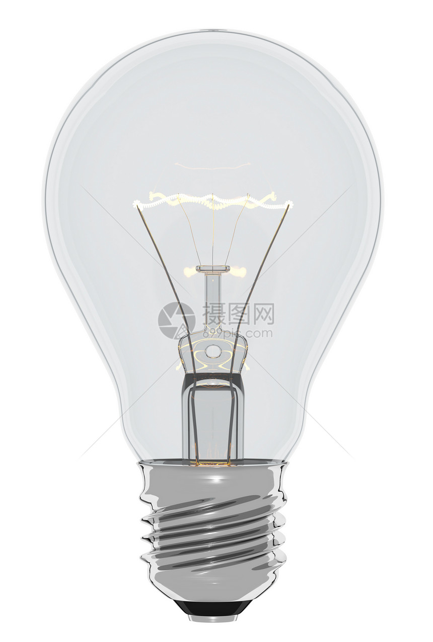 电灯泡3d渲染在白色背景上隔离金属丝供应黄色的图片