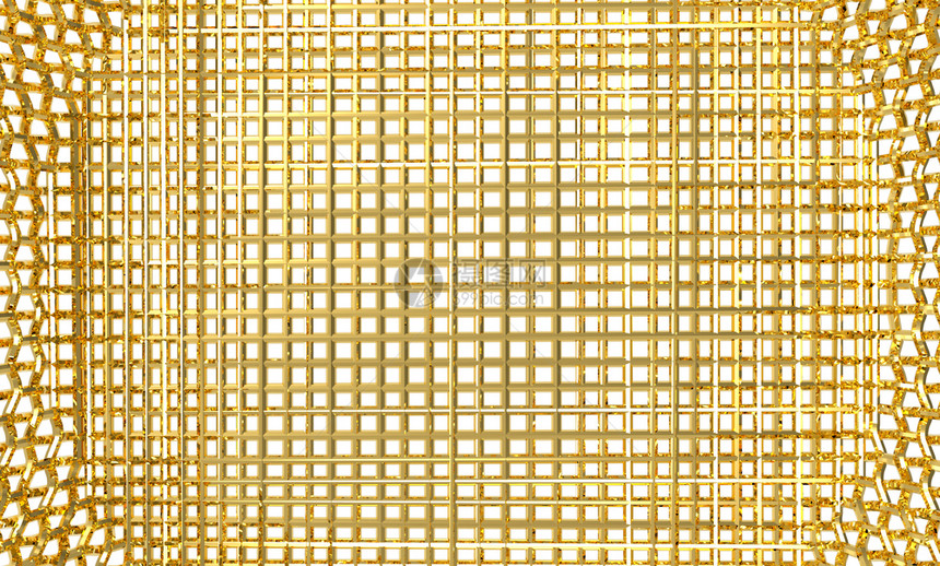 3d将抽象金格网的平方与白色背景上孤立的剪切路径隔开复古的白色金图片