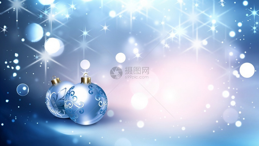 一种夜晚墙纸美丽的喜庆背景和两个圣诞球在一闪亮模糊效果的背面上图片