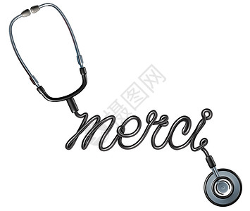成形单词一种健康护理感谢您作为法语词用医生的听诊器来形容您的感恩文字作为保健工者欣赏3D所培养的白色背景象征设计图片