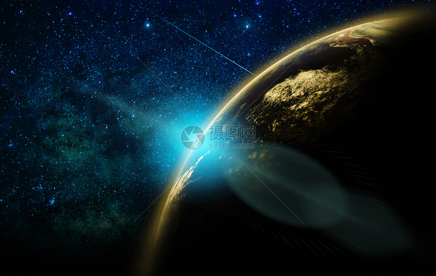 国际的导航在银河背景互联网络概念美国航天局提供的这一图像元素上太阳升起和透光耀斑覆盖地球的一部分全化图片