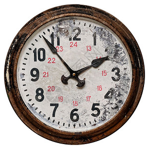 手表分钟单身的白色背景旧圆钟破和生锈白背景的旧圆墙钟图片