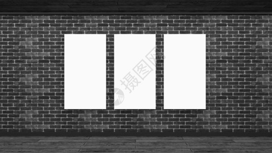 大厅装饰画样机工作室嘲笑斯堪的纳维亚风格样机砖墙空白色海报与框架空墙模型斯堪的纳维亚风格样机砖墙3d渲染空白的背景