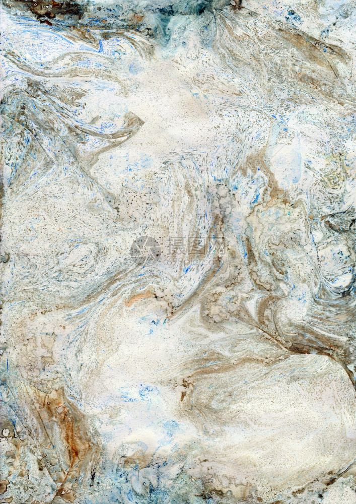 冰海浪古代东方绘画技术Marble纹理漂亮图案马布林背景蓝色和硅油混合涂料粉彩图片