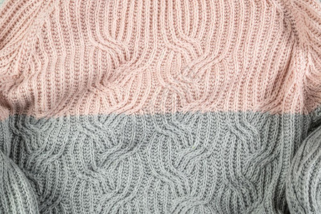 针织制造业羊毛上层平铺的视图带有文字空白本格的纹理毛衣背景图片