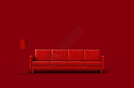 红色皮沙发底3D投影色的现代简单图片