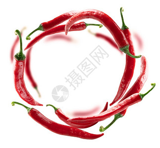 戒指智利白色的红热辣椒在白背景上漂浮红色热辣椒在白背景上飘浮图片
