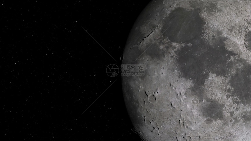 望远镜3D月球轨道的成像美国航天局提供的这一图像元件月球在空间背景下有明亮的弹坑和月球土壤发光的圆圈图片