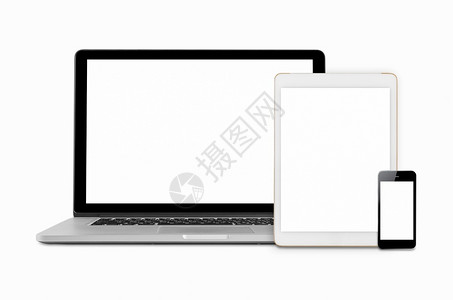 计算机平板电脑和移动话在白色背景上被孤立的电子装置模拟图象型化概念电子的反应灵敏办公室背景图片