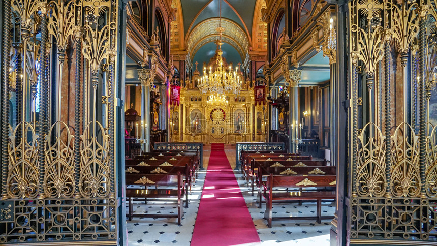 2018年3月日保加利亚圣史蒂芬教堂内地细节保加利亚圣斯蒂芬教堂是巴拉特的一个正统以新风格的预制铸铁元素而闻名于伊斯坦金角保加利图片