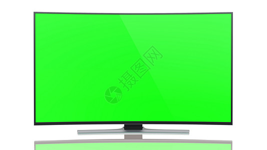 技术哑光的白色背景上带有曲线绿屏的超高HID智能Tv图片