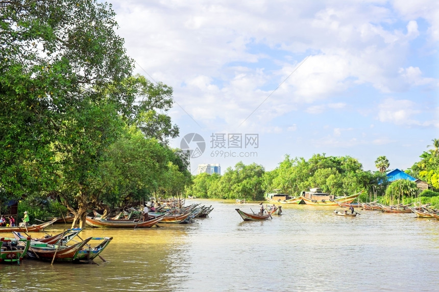 夏娜亚洲缅甸的渔船景观图片