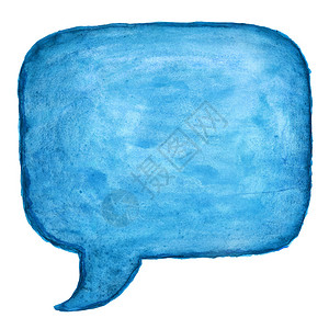正方形蓝色平语言泡图标白色背景上隔离的水彩色油漆纹理说话房间图片