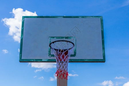 云彩素材网蓝天空和云彩上的篮球圈游戏成功合身背景