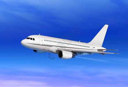 空客商业的衬垫在蓝天飞行的白色客机图片