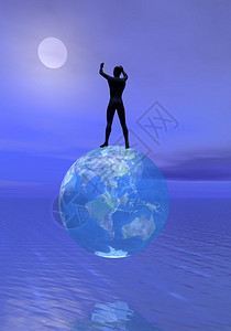 在地球上的人类请求帮助月亮拯救地球帮助3D造之上男人打手势图片