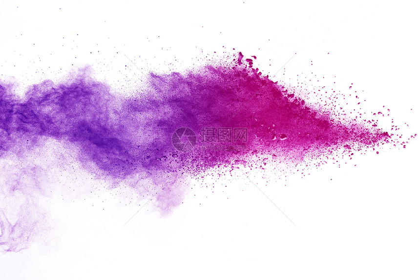 滑石粉灾难白色背景Holi节的紫色粉末摘要溅图片