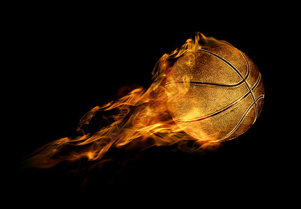 3D以黑色背景飞行烈篮球的3D插图休闲目艺术图片