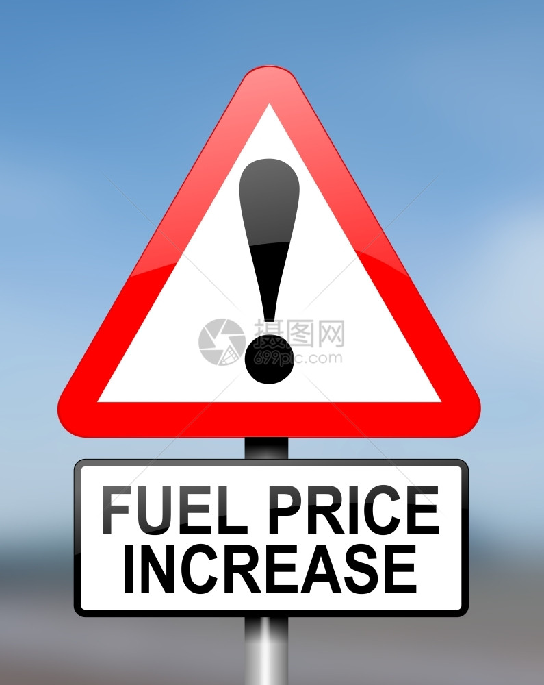 带有燃料价格概念的红色和白三角警示路标志说明并附有燃料价格概念远足绿色价格过高图片