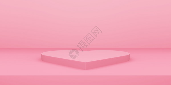 仰望心空Valentinersquosday3D显示心形讲台或以粉红色空的演播室产品背景爱情概念模型展示为首的节日实际空白平台设计图片