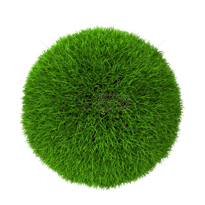白色背景上孤立的绿草球3d插图生态场地植物图片