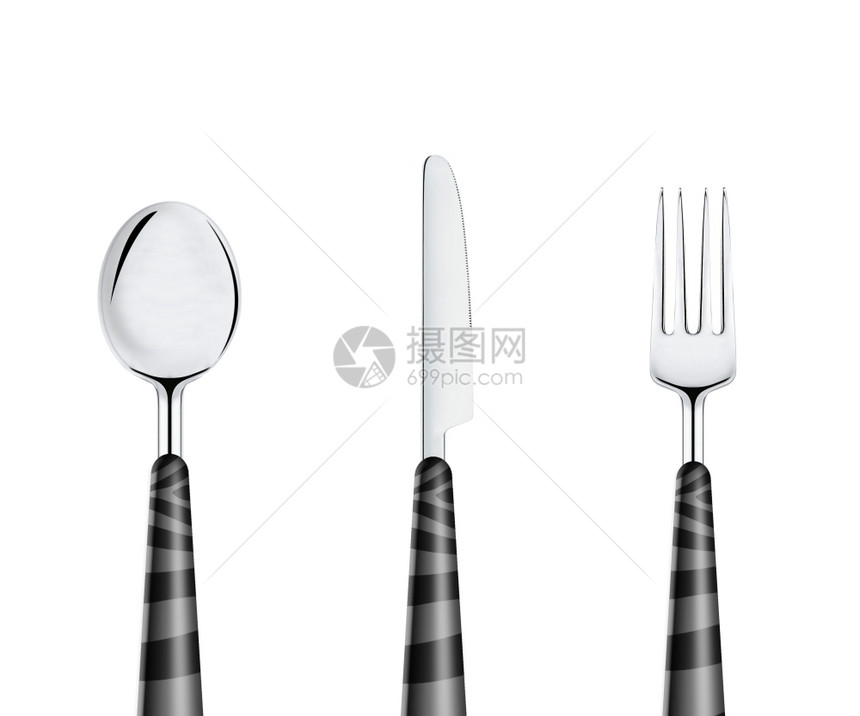 厨房白色的午餐在背景上隔离的叉勺和刀图片