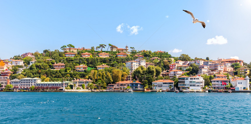 蓝色的堤伊斯坦布尔亚洲一侧的Bosphorus土耳其游客图片