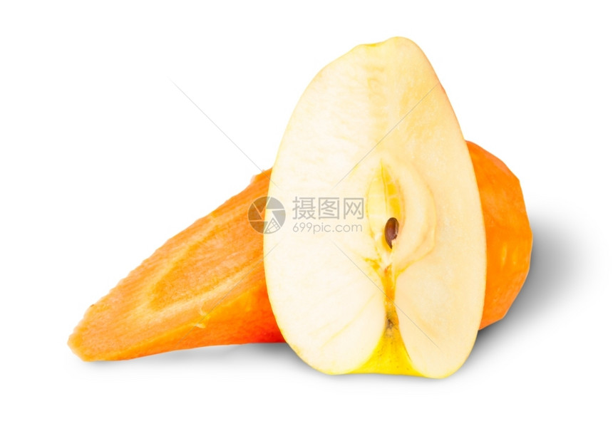苹果和切片胡萝卜在白色背景上孤立蔬菜素食主义者颜色图片