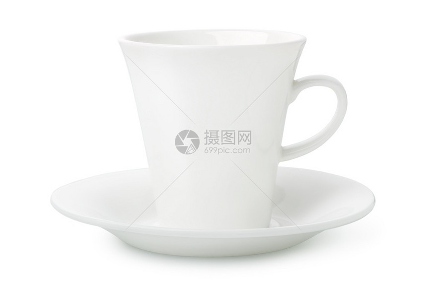 干净的杯子和碟在白色的背轮杯上被孤立单身的茶点图片