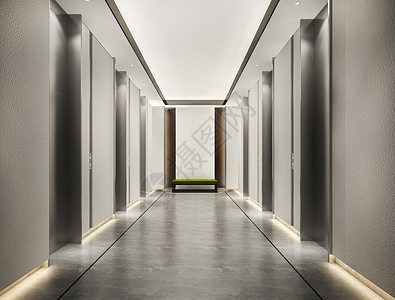 室内的空建筑学3d提供现代奢侈木材和瓷砖旅馆走廊图片