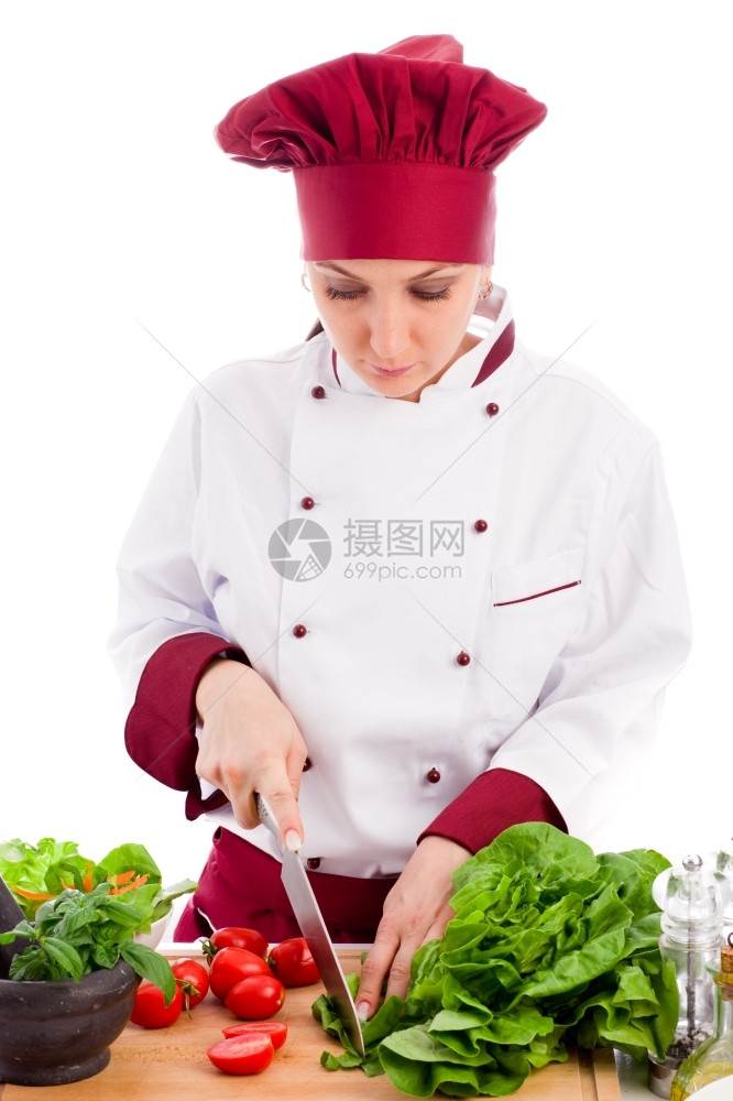 鞭子工作站白人背景女餐厅厨师照片Succesfull女厨师胡椒图片