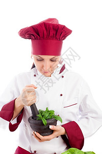烹饪蔬菜白人背景女餐厅厨师照片Succesfull女厨师莴苣图片