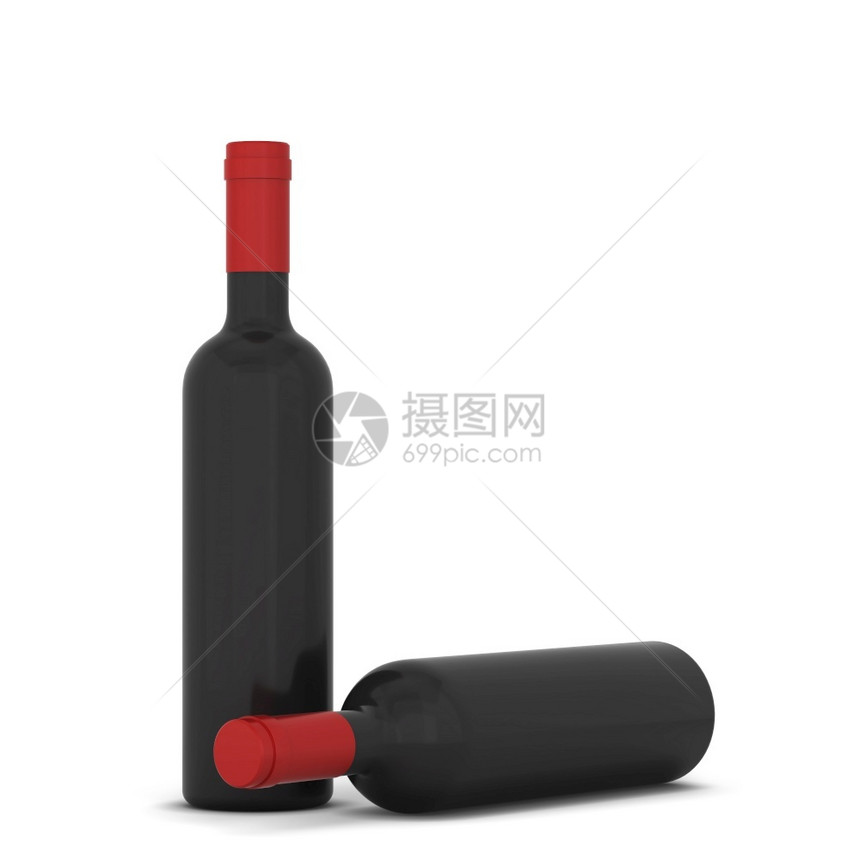 白色背景上孤立的红色酒瓶3d插图产品零售标签图片