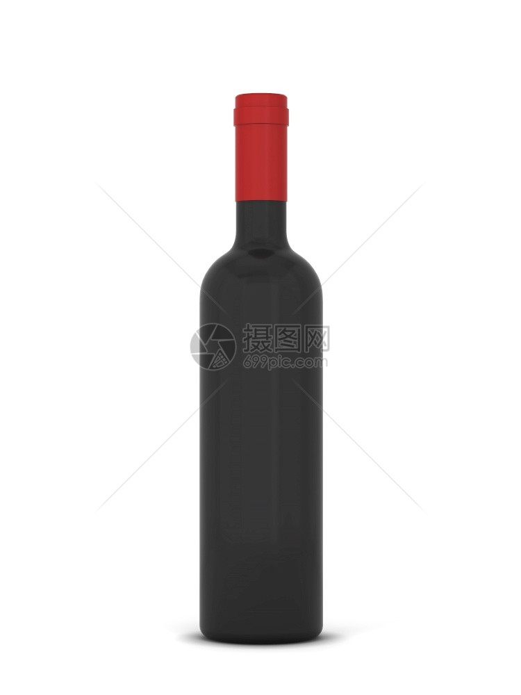 派对白色背景上孤立的红色酒瓶3d插图胭脂包装图片