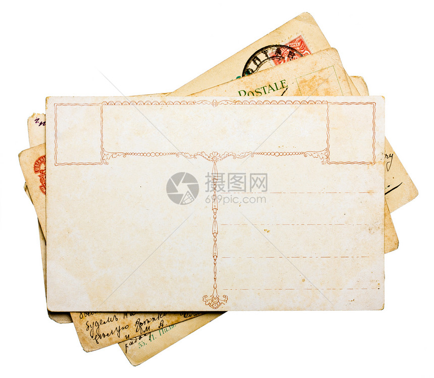 白色的旧明信片堆叠空白的优质邮票图片