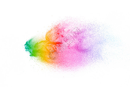 白色背景上孤立的彩色粉末爆炸抽象的云粉色背景图片